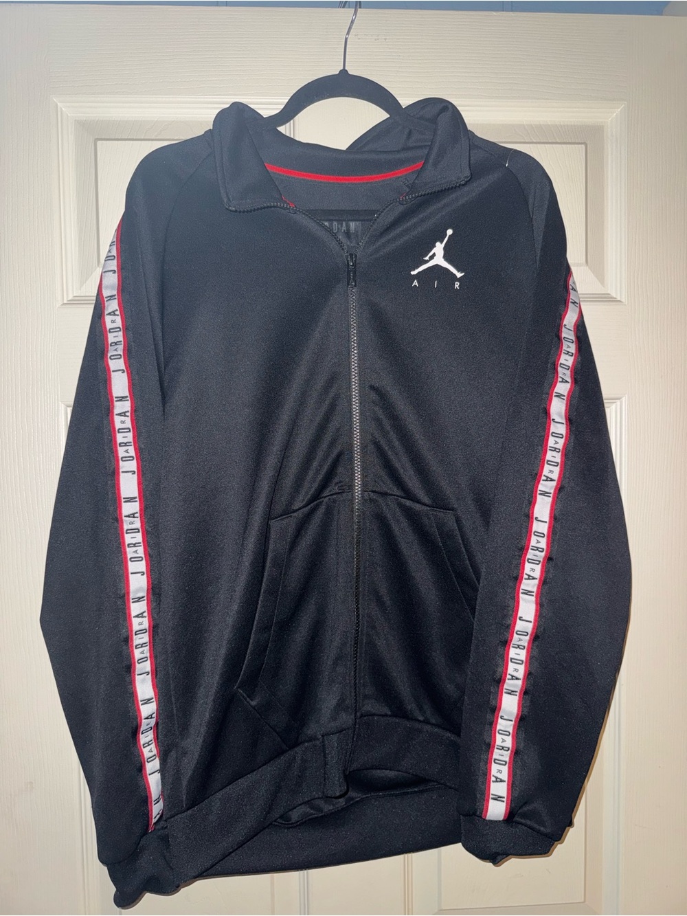 Jordan Black Track Jacket with Red & White Sleeve Taping